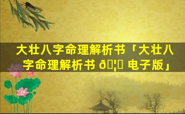 大壮八字命理解析书「大壮八字命理解析书 🦁 电子版」